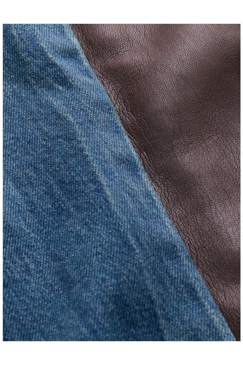 Faux Leather Godet High Waist Flare Jeans, Alternate, color, GEORGETTE BLUE/ DARK CHOCOLATE