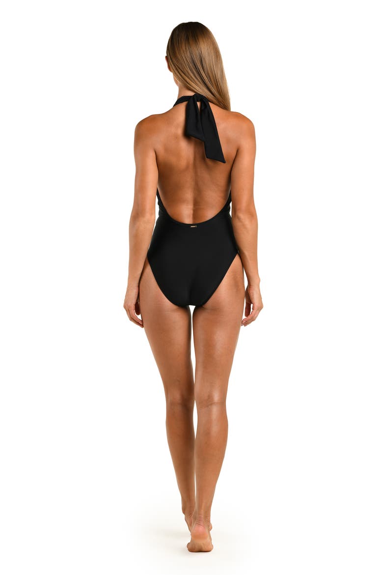 Solid Sidney Plunge One-Piece Swimsuit, Alternate, color, BLACK
