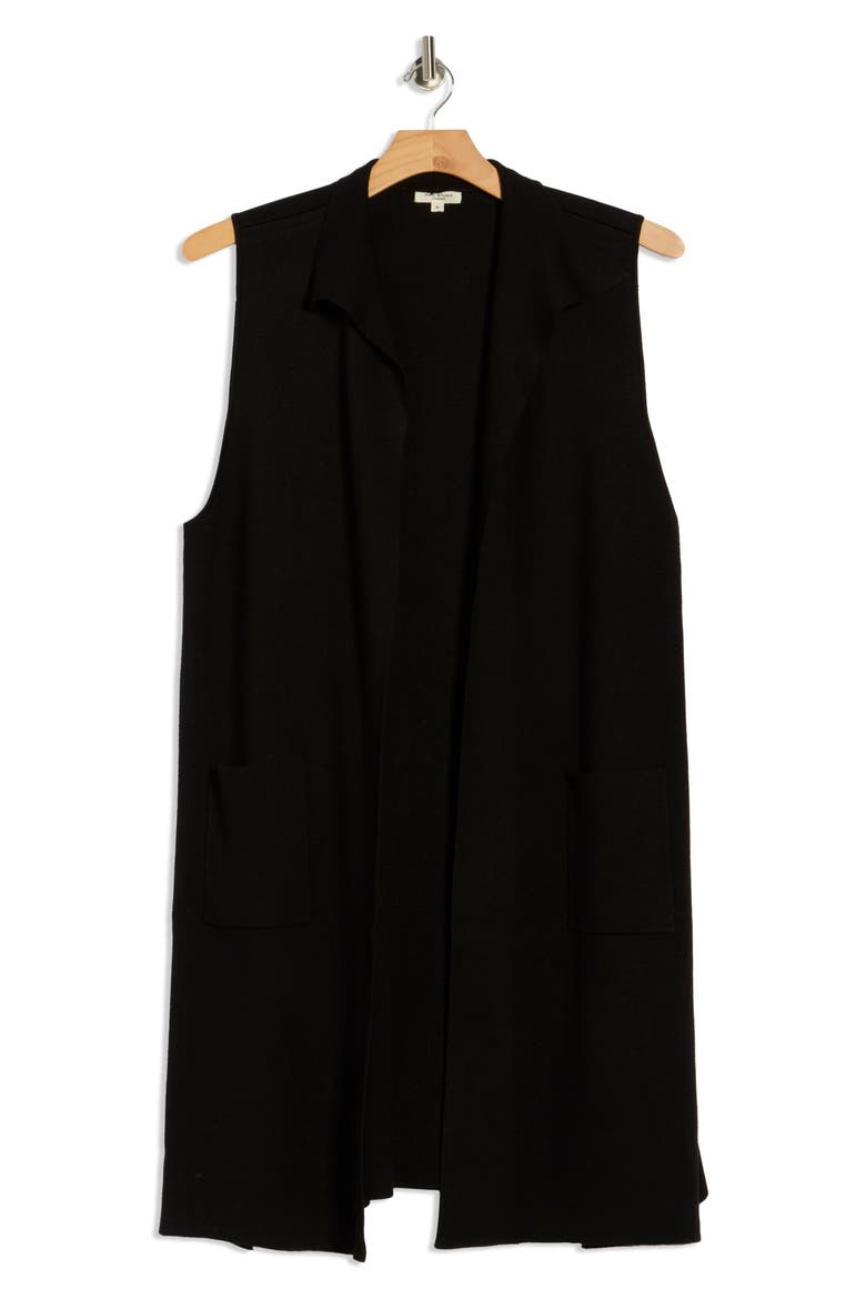 Collared Longline Sweater Vest, Alternate, color, BLACK