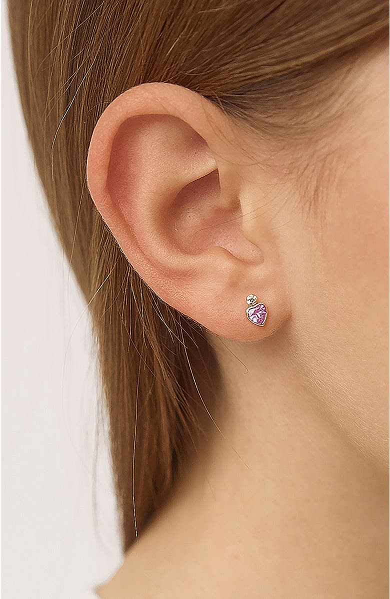 In Season Jewelry 14k Royal Heart Cubic Zirconia Earrings, Alternate, color, Pink