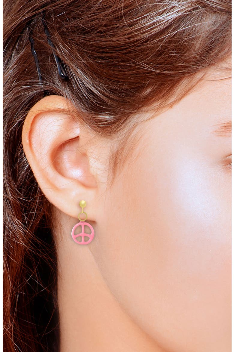 Kids' Peace Sign Drop Earrings, Alternate, color, PINK