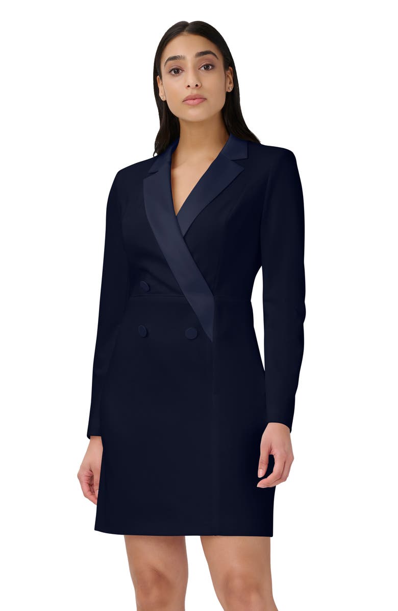 Adrianna Papell Long Sleeve Crepe Knit Tuxedo Sheath Dress, Alternate, color, 