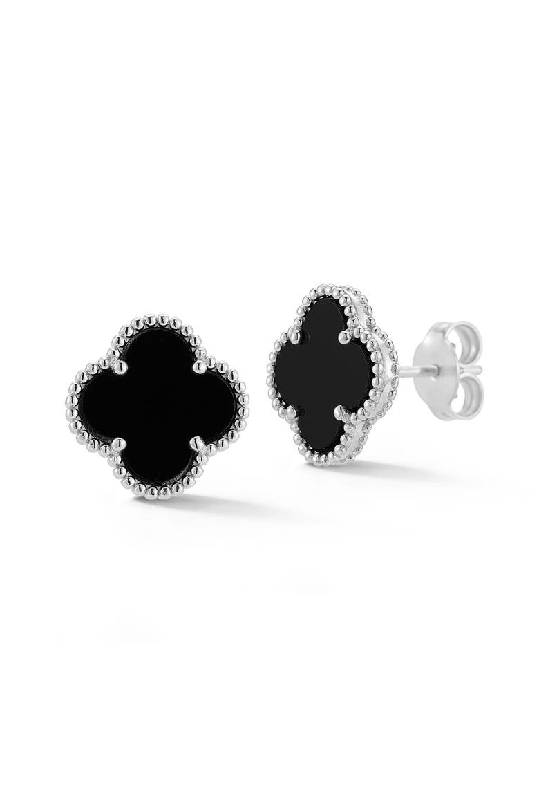 Onyx Clover Stud Earrings, Main, color, SILVER