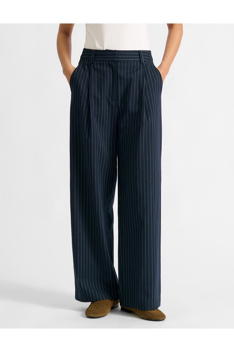 Pinstripe Pleat Trousers, Main, color, Navy