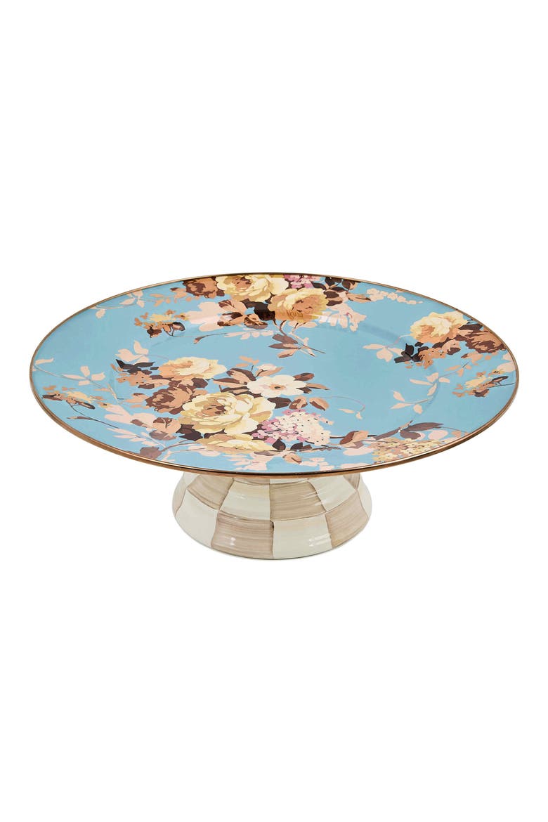 Wild Rose Slate Large Pedestal Platter, Alternate, color, BLUE