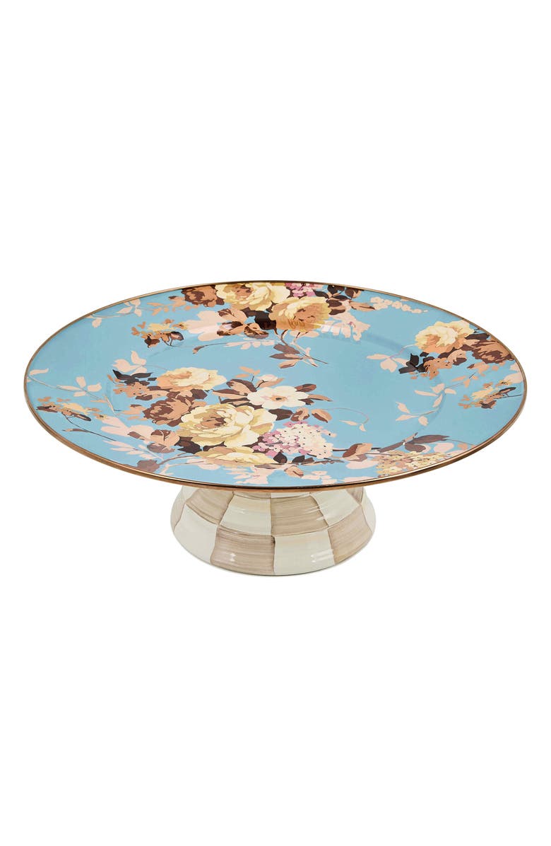 MACKENZIE CHILDS Wild Rose Slate Large Pedestal Platter, Alternate, color, Blue