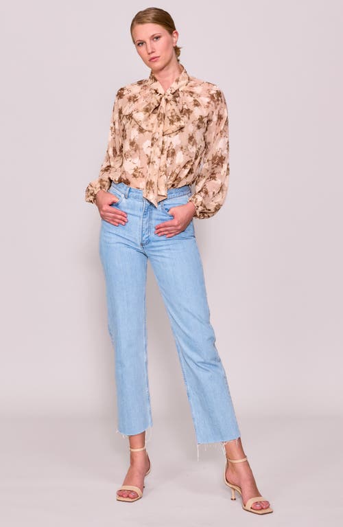 Melloday Print Tie Neck Button-up Shirt In Neutral