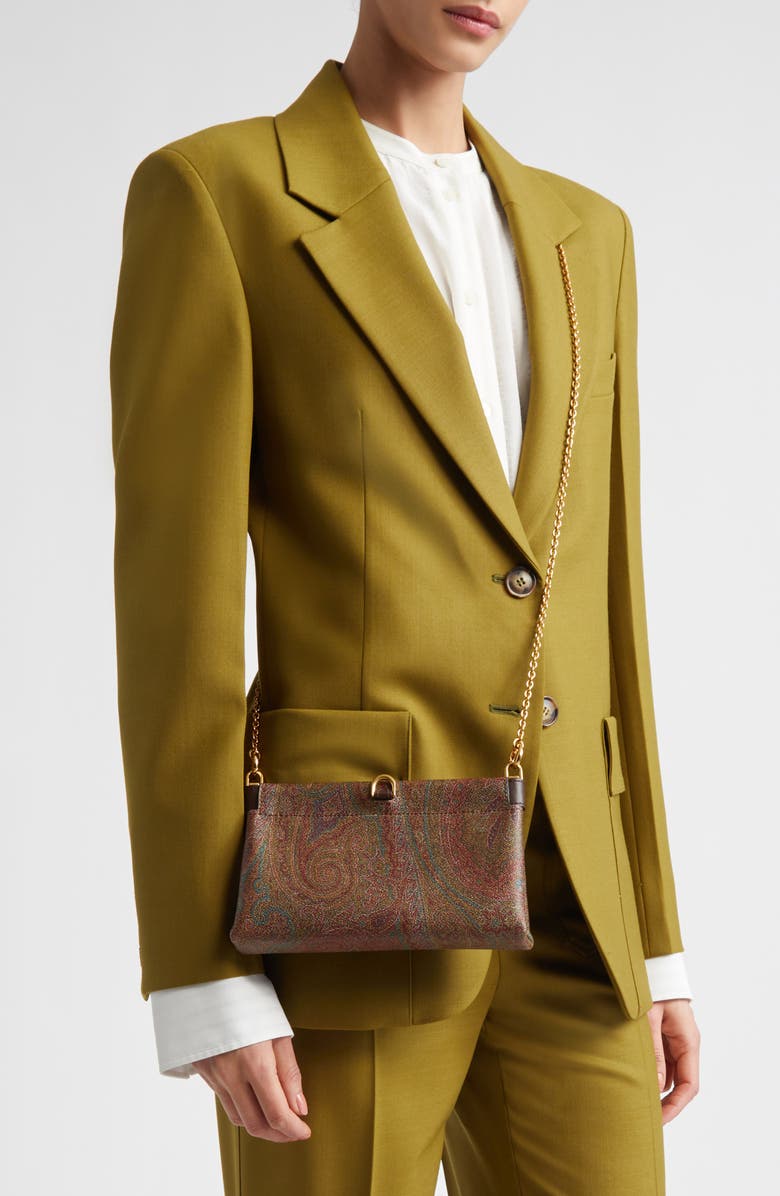 Etro Arnica Coated Canvas Wallet on a Chain, Alternate, color, Brown