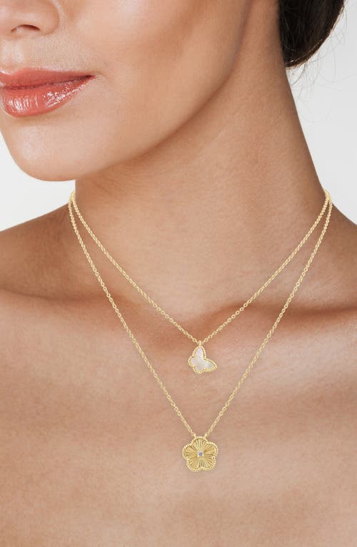 Cz By Kenneth Jay Lane Cubic Zirconia & Mother-of-pearl Butterfly Clover Pendant Layered Necklace