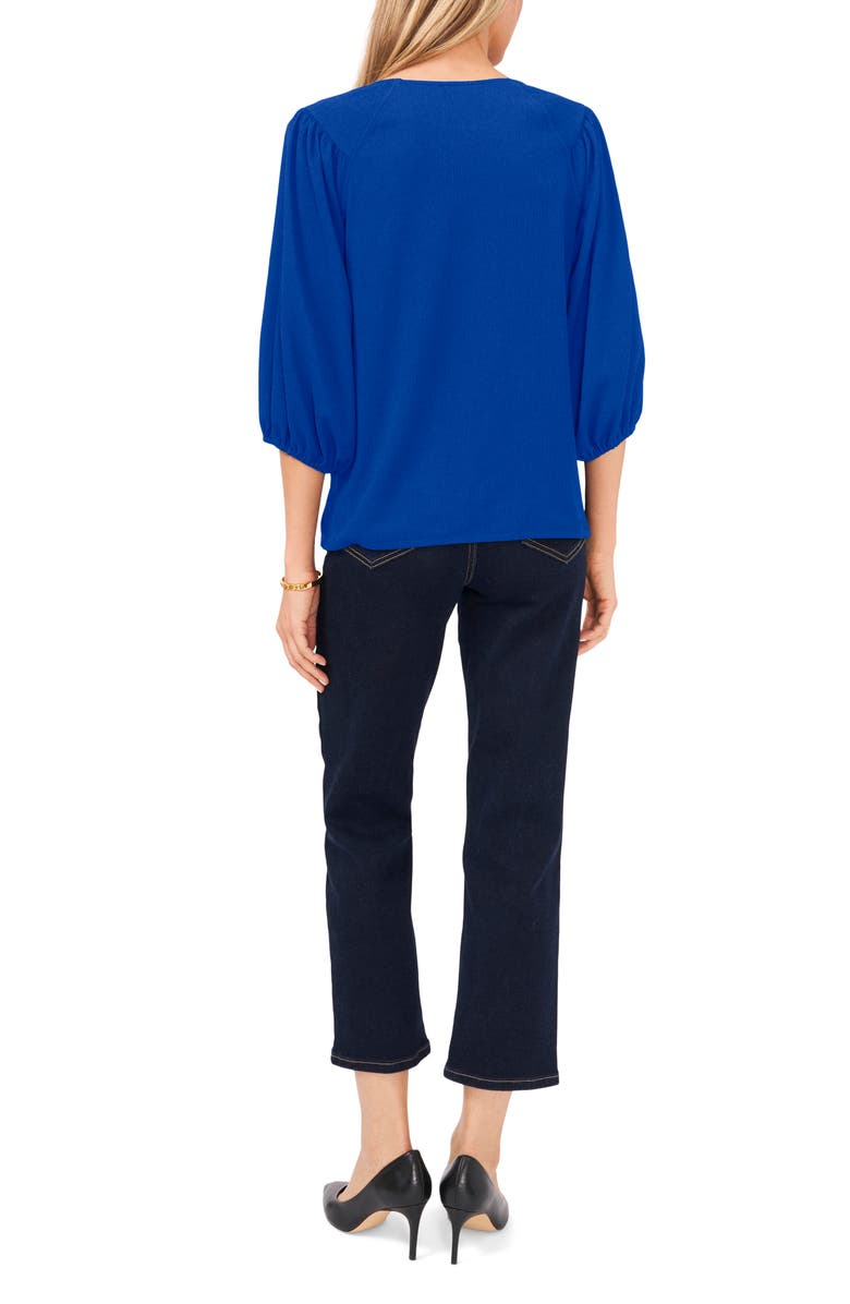 Vince Camuto Crinkled Puff Three-Quarter Sleeve Top, Alternate, color, Cobalt