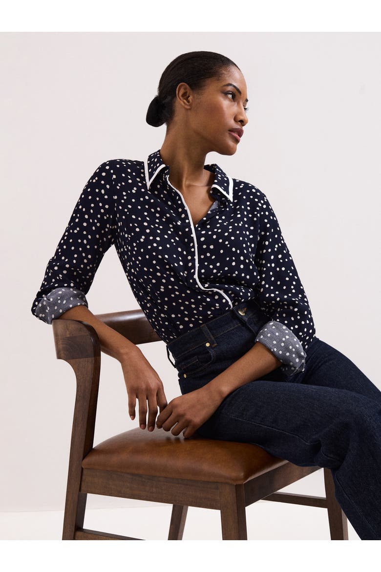 Rita Printed Collared Button-Up Shirt, Alternate, color, Navy/Ivory