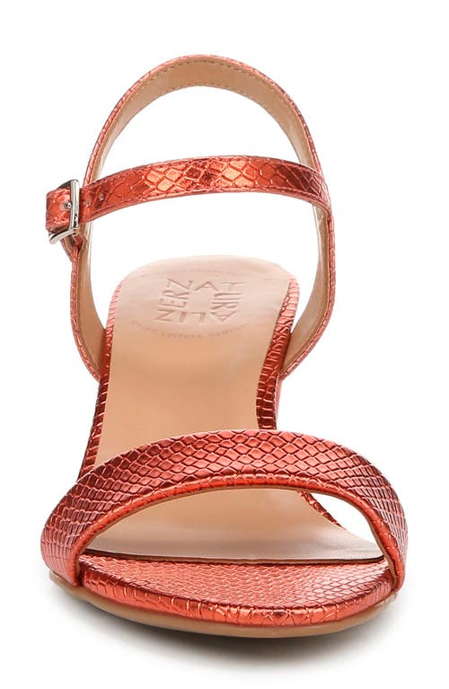 Naturalizer Bristol Block Heel Ankle Strap Sandal In Orange Metallic Snake Print