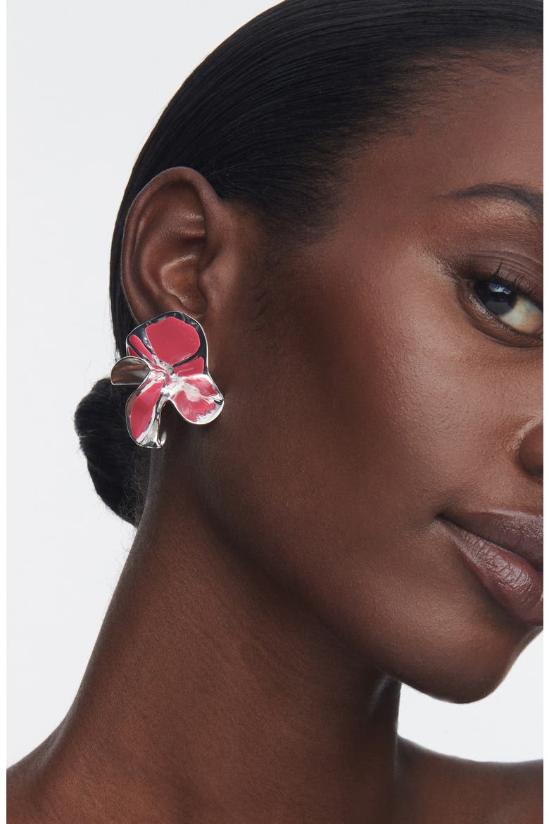 Delphinium Enamel Stud Earrings, Alternate, color, SILVER AND FUCHSIA
