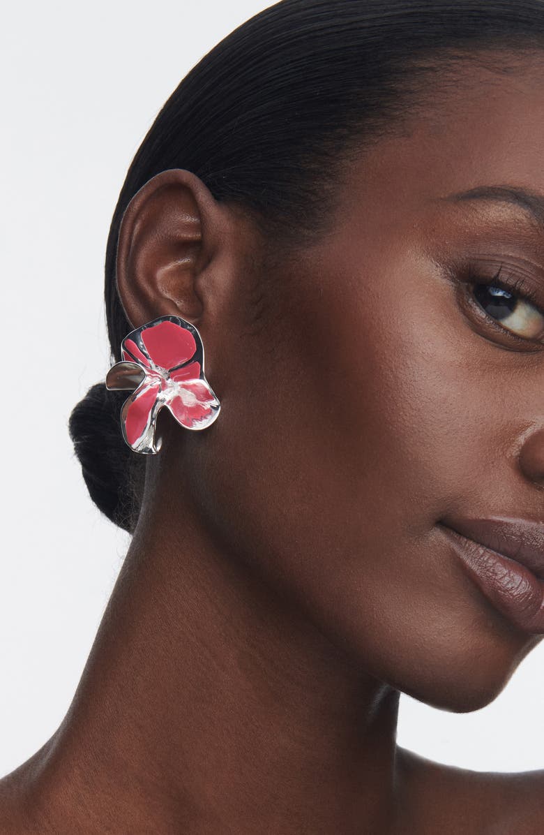 Sterling King Delphinium Enamel Stud Earrings, Alternate, color, Silver And Fuchsia