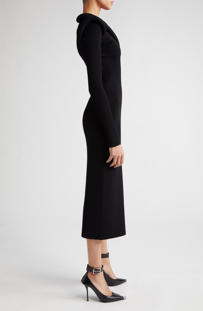 McQueen Padded Shoulder Rib Long Sleeve Midi Dress, Alternate, color, 