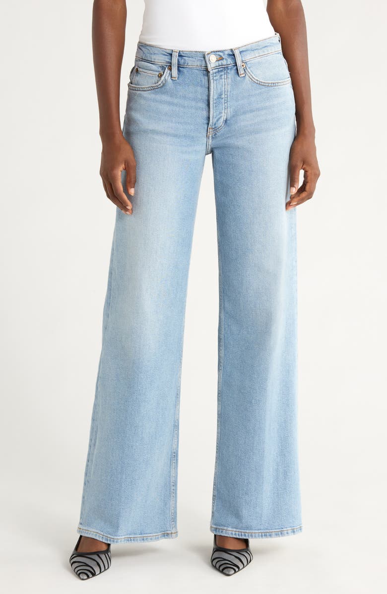 Re/Done Mid Rise Embellished Appliqué Wide Leg Jeans, Main, color, Mid 90S