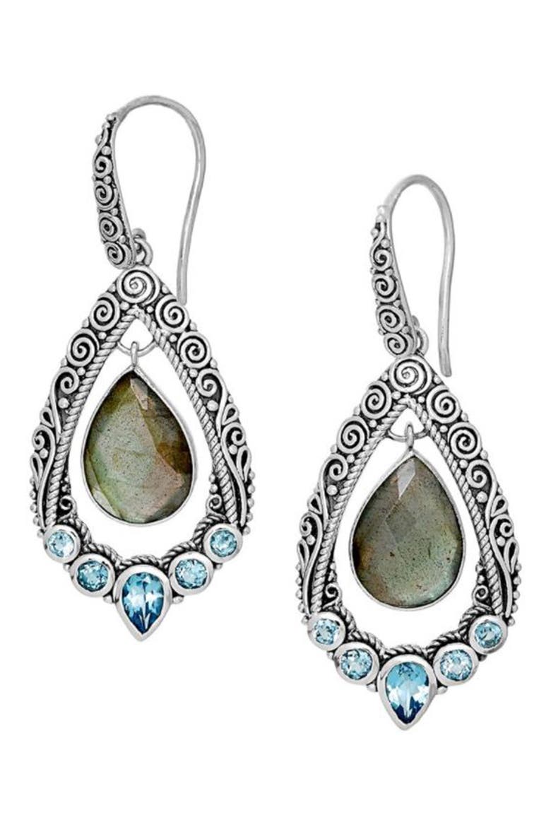 Labradorite Blue Topaz Earrings, Alternate, color, BLUE
