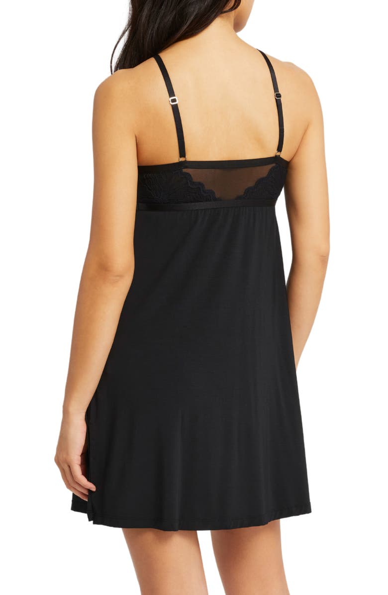 Fleur't Parisian Nights Lace Trim Chemise, Alternate, color, Black