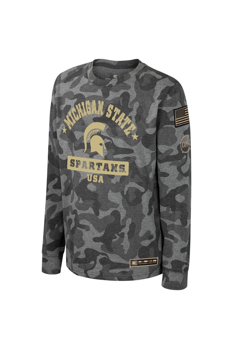 Youth Colosseum Camo Michigan State Spartans OHT Military Appreciation Dark Star Long Sleeve T-Shirt, Alternate, color, Camo
