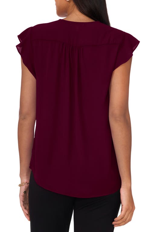 Chaus Print Flutter Sleeve Blouse In Burgundy