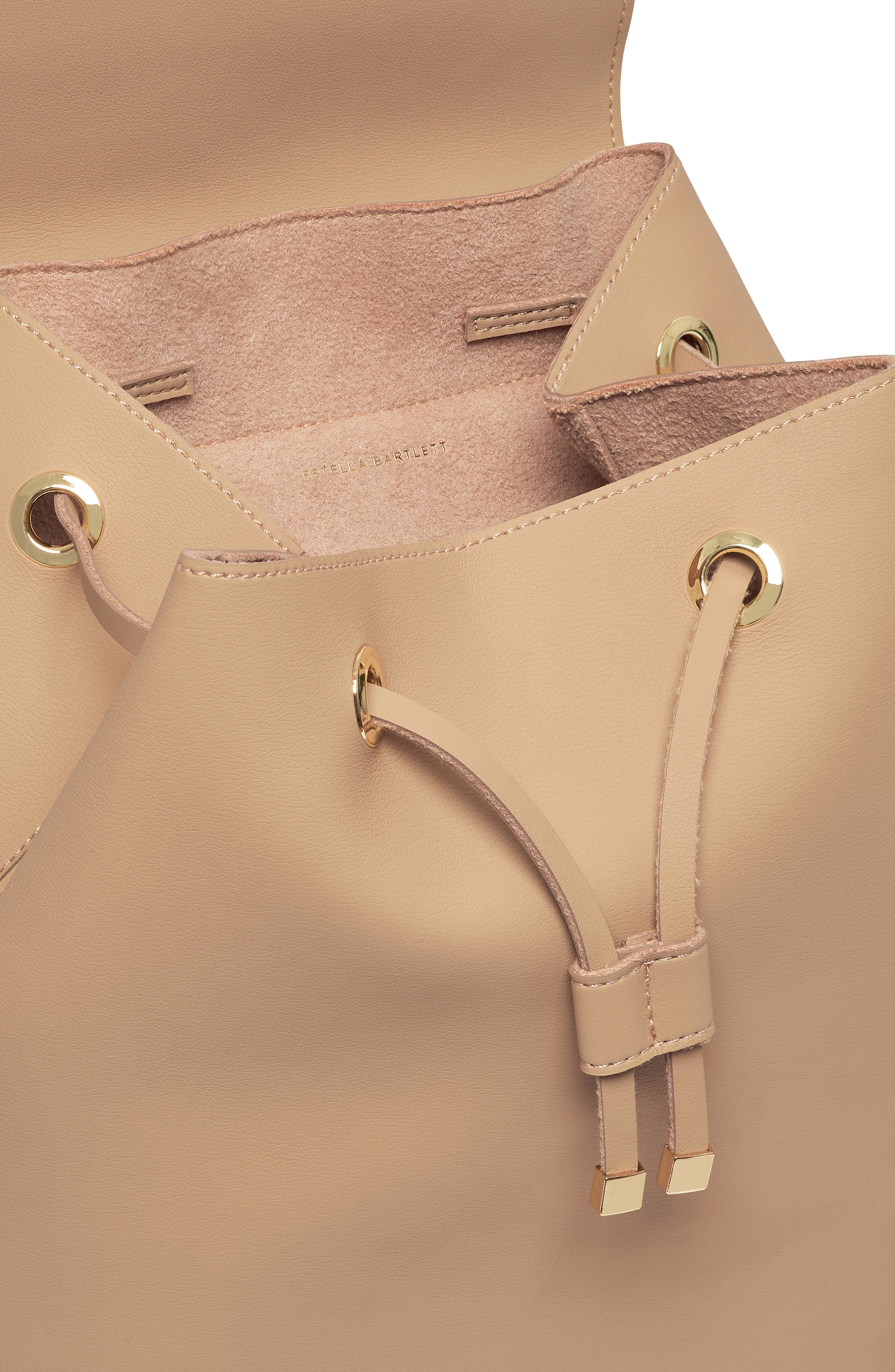 Copperfield Drawstring Faux Leather Backpack, Alternate, color, BEIGE