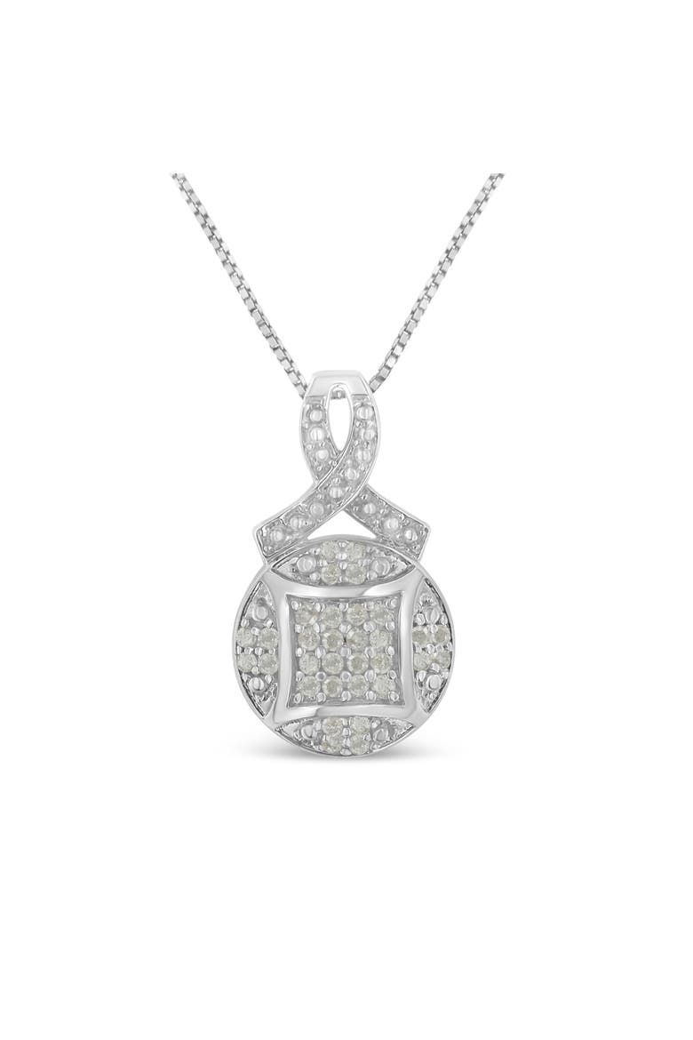 Silver 1/3 cttw Diamond Ribbon and Circle Cluster Pendant Necklace, Main, color, White