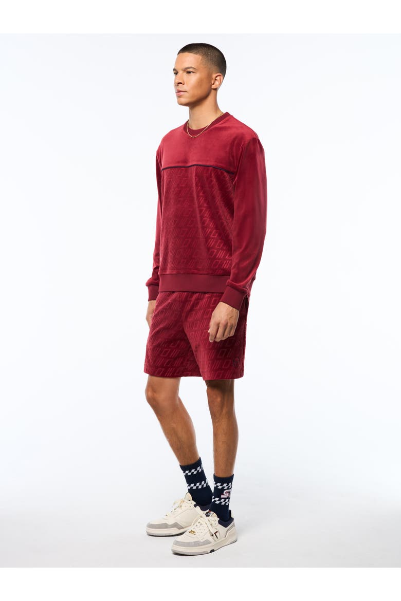 Bandiera Debossed Velour Crewneck, Alternate, color, RHUBARB