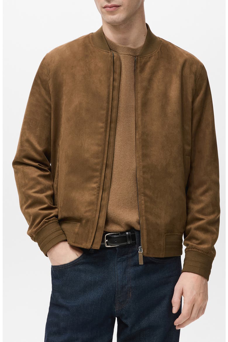 Faux Suede Bomber Jacket, Main, color, COGNAC
