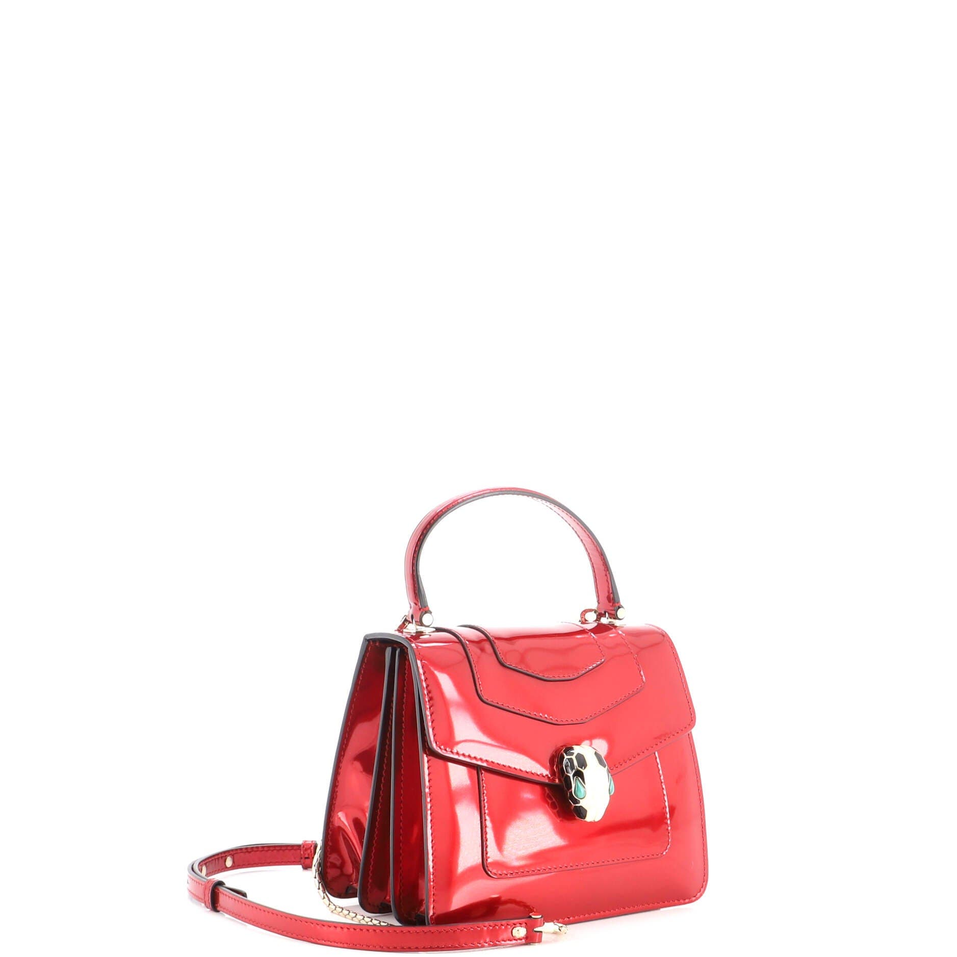 Serpenti Forever Top Handle Bag Patent Small, Alternate, color, Metallic Silver