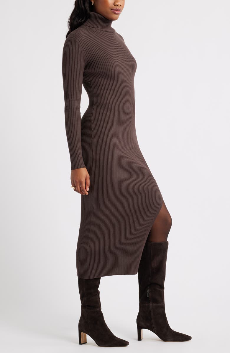 Rib Long Sleeve Turtleneck Sweater Dress