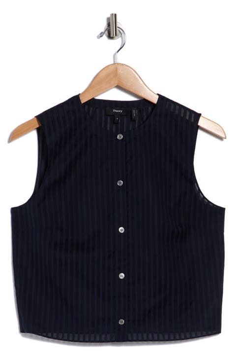 Stripe Sleeveless Crop Button-Up Shirt