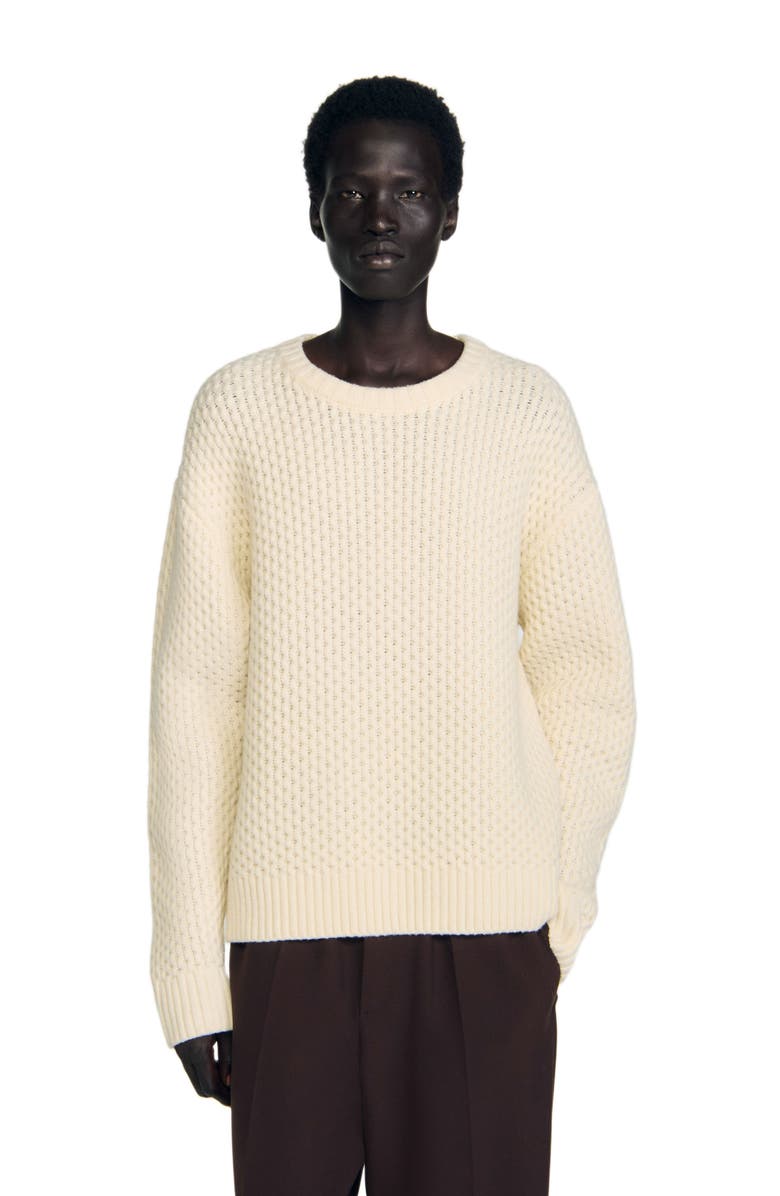 SANDRO Honeycomb stitch wool sweater, Alternate, color, Off White