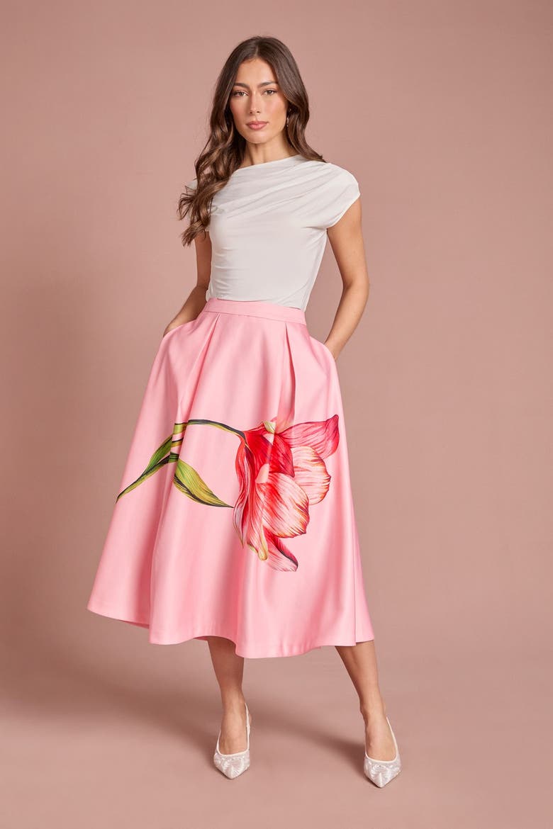 Satin Midi Skirt, Alternate, color, Pink
