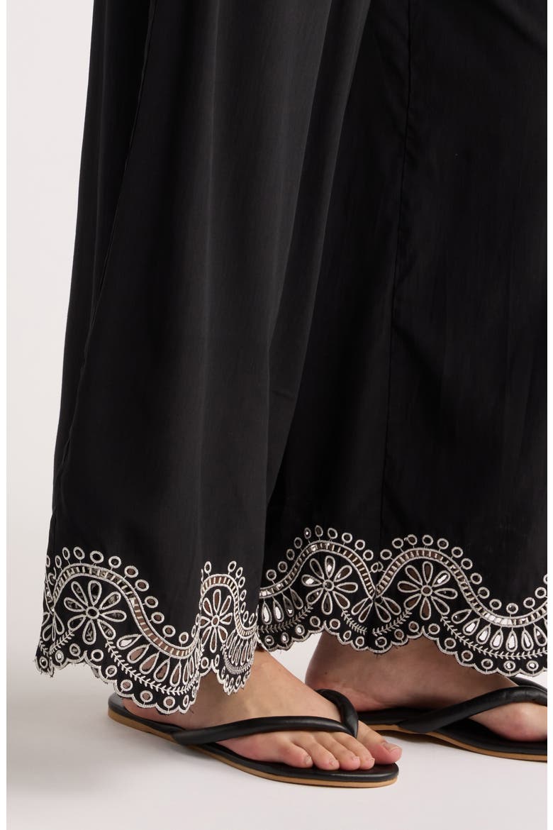 Isaly Embroidered Wide Leg Pants, Alternate, color, BLACK