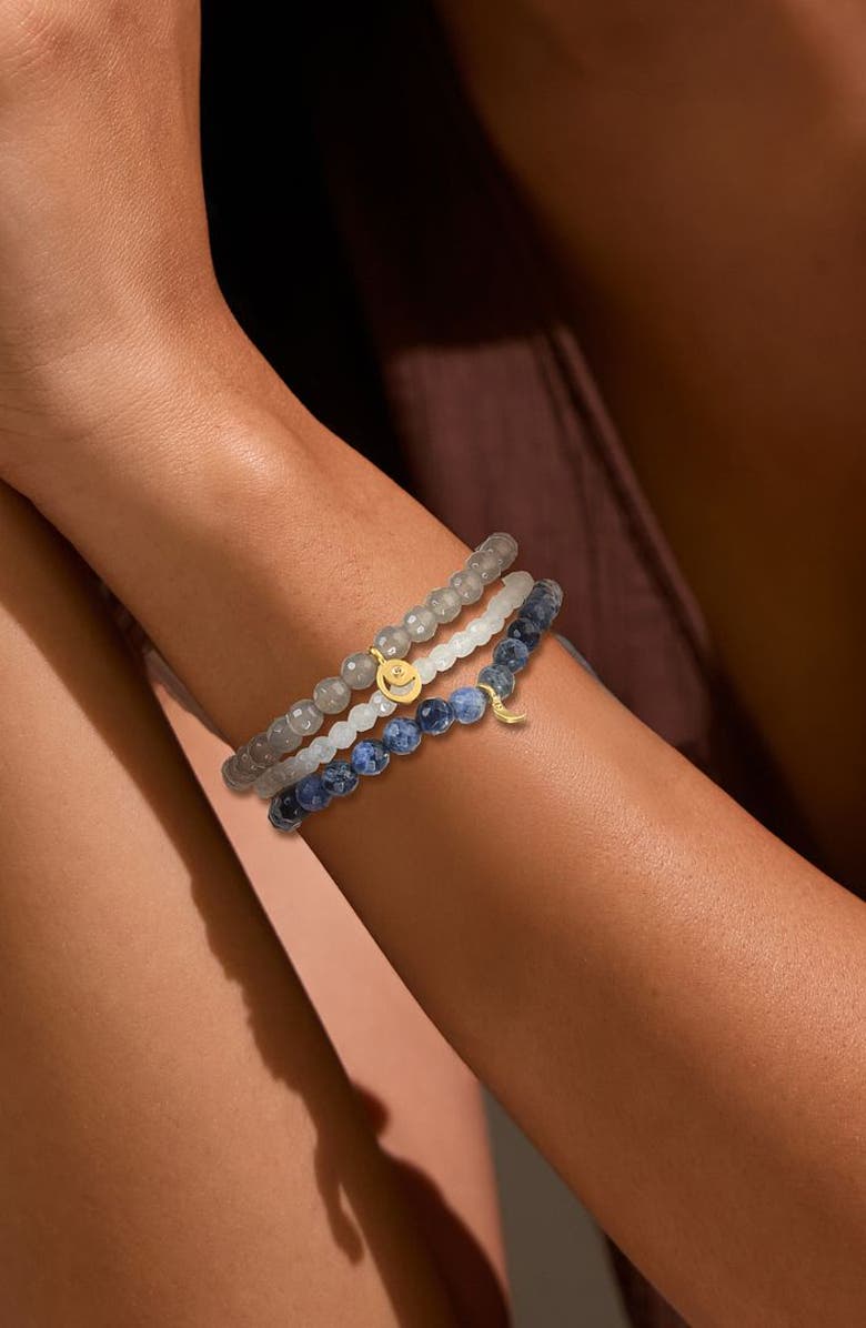 Satya Jewelry Peace & Protection Moon Gemstone Bracelet Set, Alternate, color, Blue