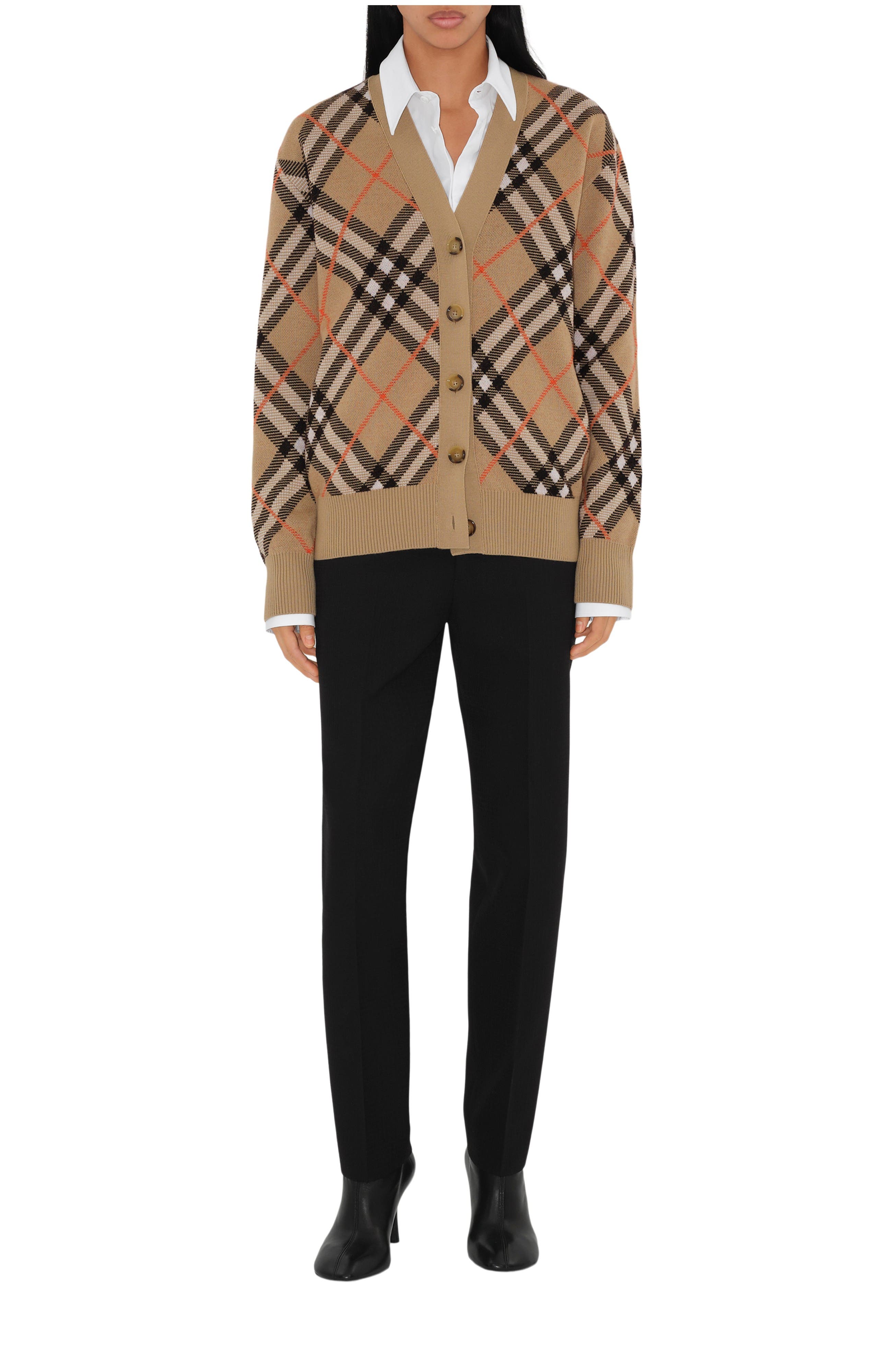 Check Wool Mohair Blend Cardigan