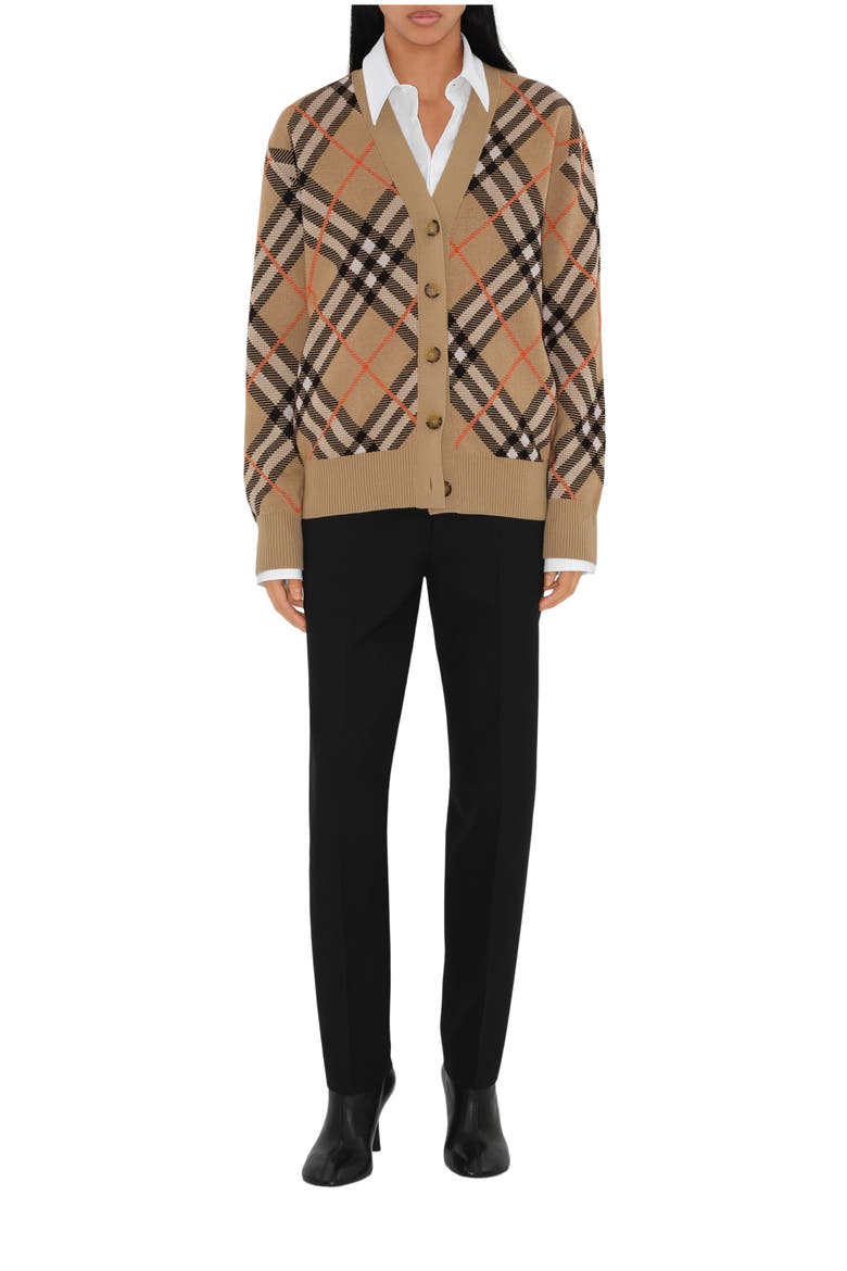 Check Wool Mohair Blend Cardigan, Main, color, Sand beige