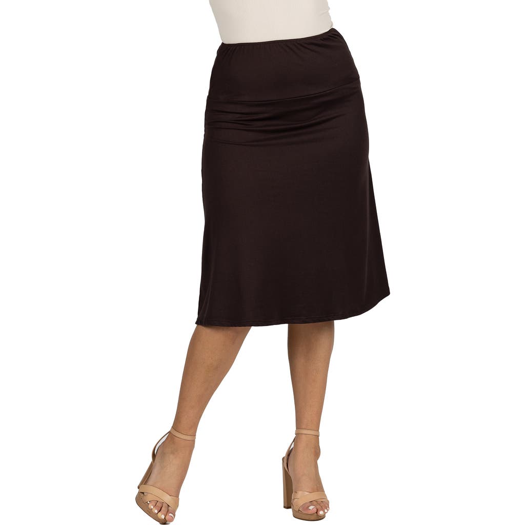 24seven Comfort Apparel A-LINE Elastic Waist Knee Length Skirt in Brown  product