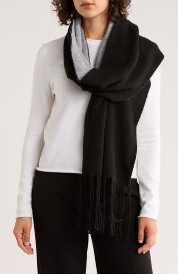 Calvin Klein Reversible Color Pop Fringe Scarf In Black