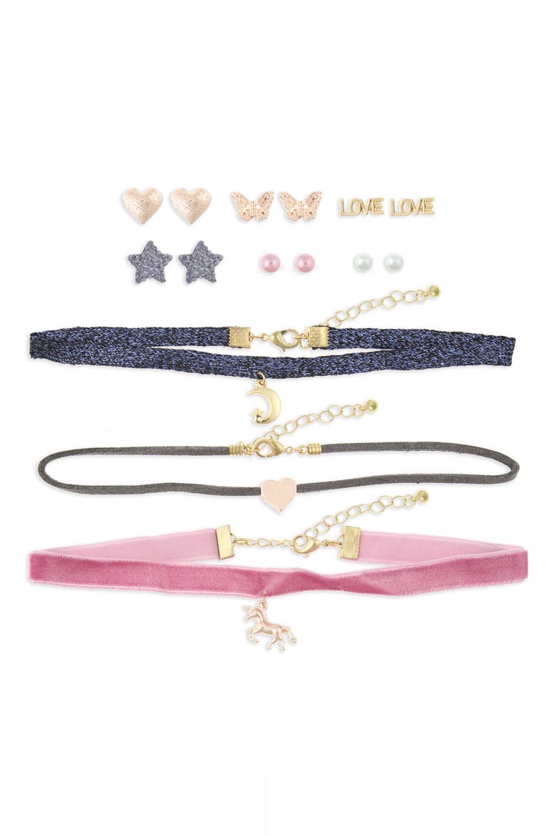 15-Piece Earring & Choker Set, Main, color, PINK MULTI