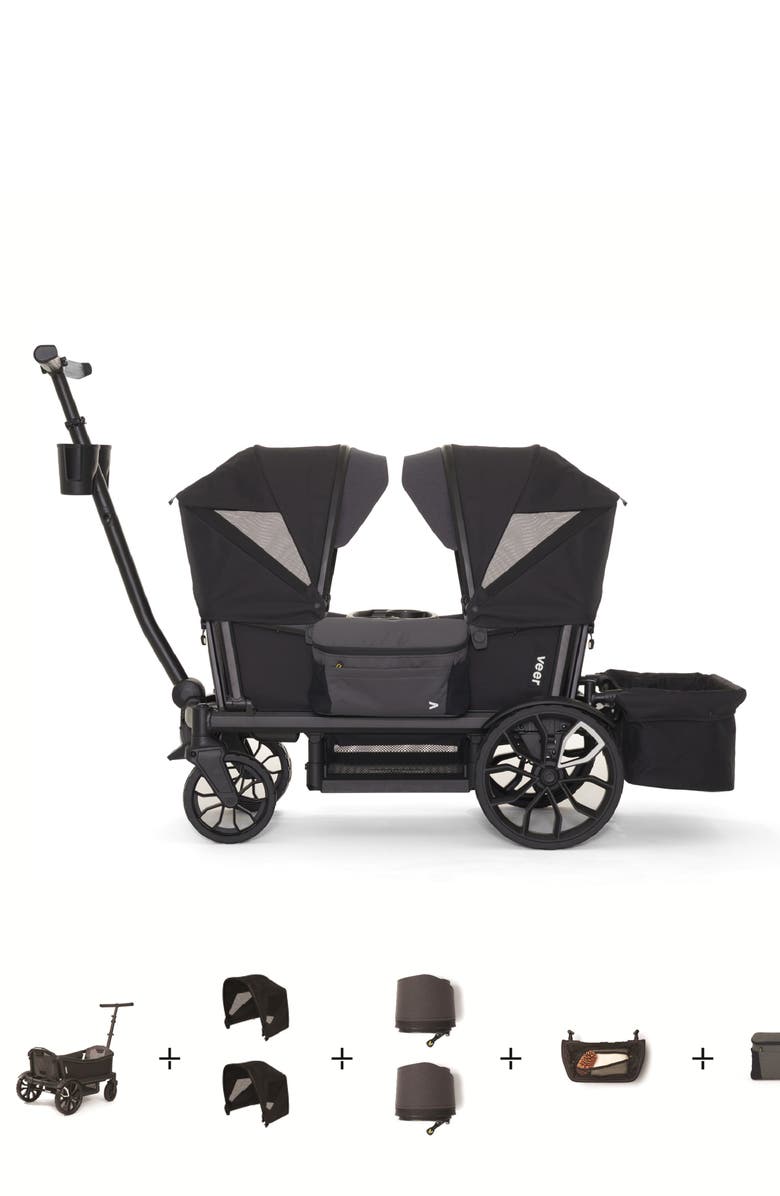 Veer Cruiser All-Terrain 2-Seater Stroller Wagon & Accessories Bundle, Alternate, color, Black
