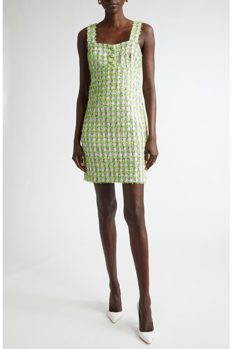 Plaid Eyelash Tweed Sheath Minidress, Main, color, CACTUS/ IVORY MULTI