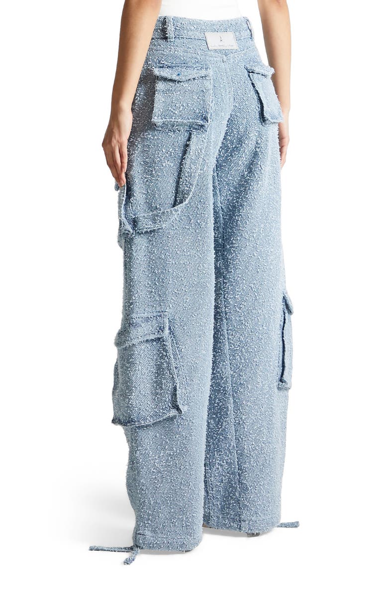 Manière De Voir Anne High Waisted Boucle Denim Cargo Pants, Alternate, color, Mid Blue