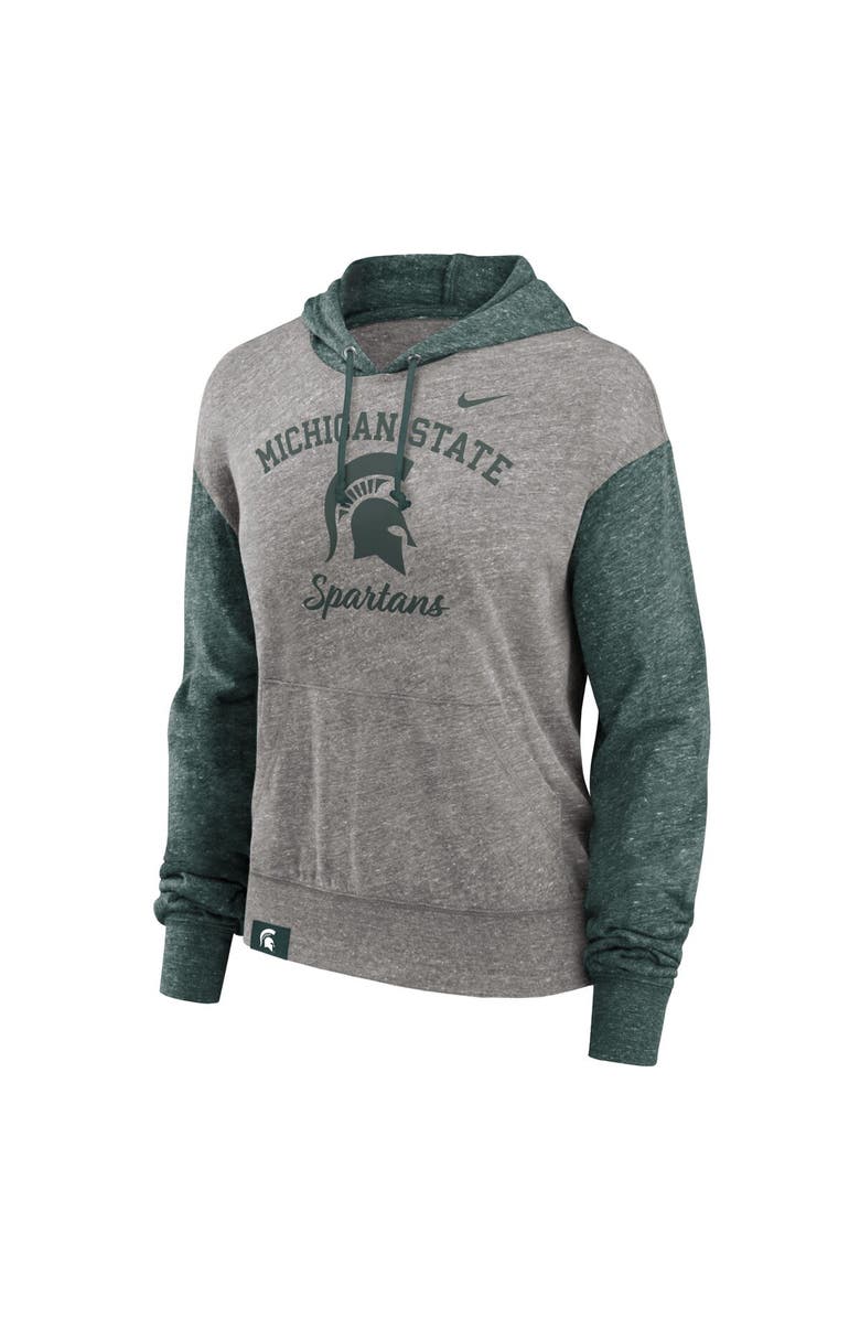 Nike Women's Nike Heather Gray/Green Michigan State Spartans Blitz Color Block Legacy Pullover Hoodie, Main, color, Heather Gray