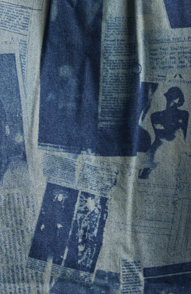 Jean Paul Gaultier Newspaper Print Denim Button-Up Shirt, Alternate, color, Indigo/ Beige