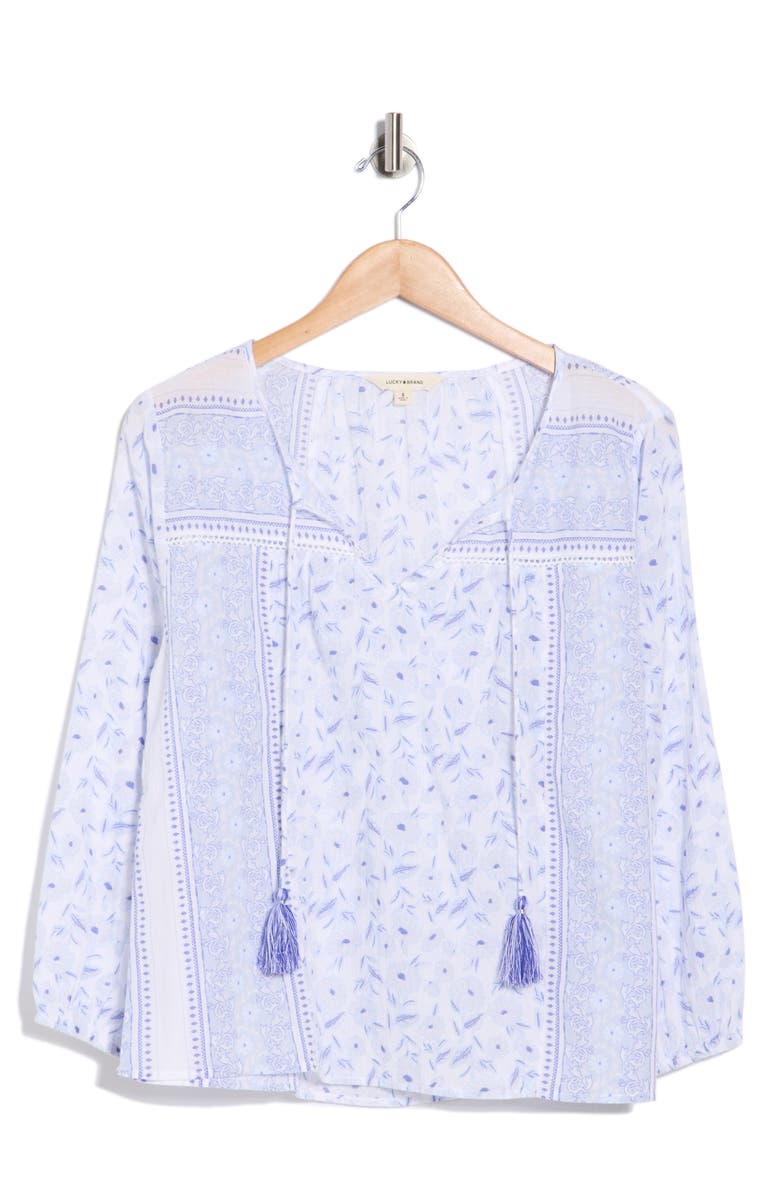 Lucky Brand Long Sleeve Cotton Top, Alternate, color, Blue Multi