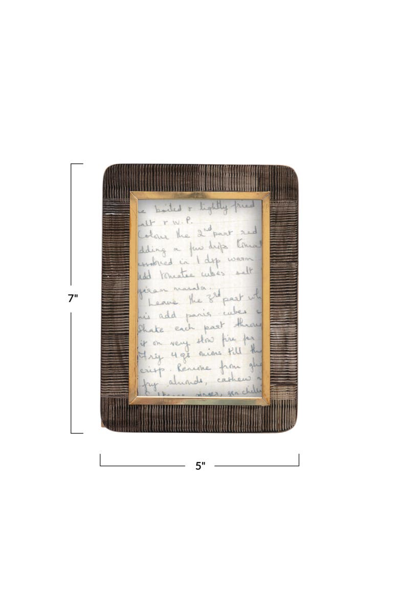 Storied Home Hand-Carved Horn Photo Frame with Brass Border, Alternate, color, Black