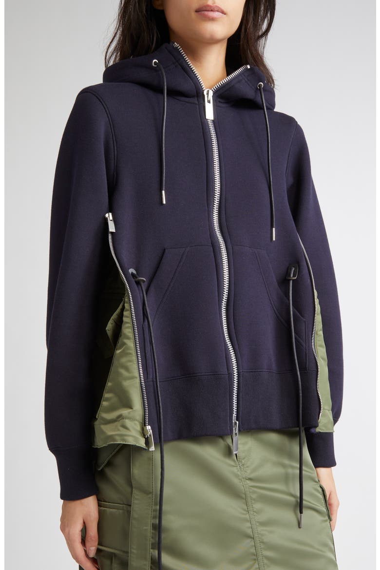 Sponge Sweat x Nylon Twill Hoodie, Alternate, color, NAVY/ KHAKI 212
