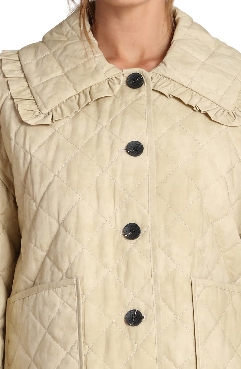 Bagatelle Ruffled Collar Diamond Quilted Jacket, Alternate, color, Sand
