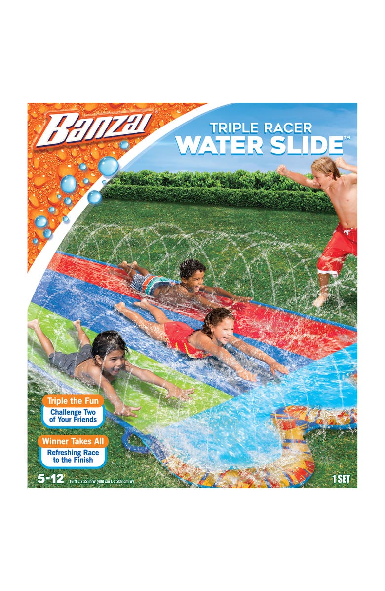 Banzai Kids Triple Racer Water Slide, Alternate, color, Multicolored